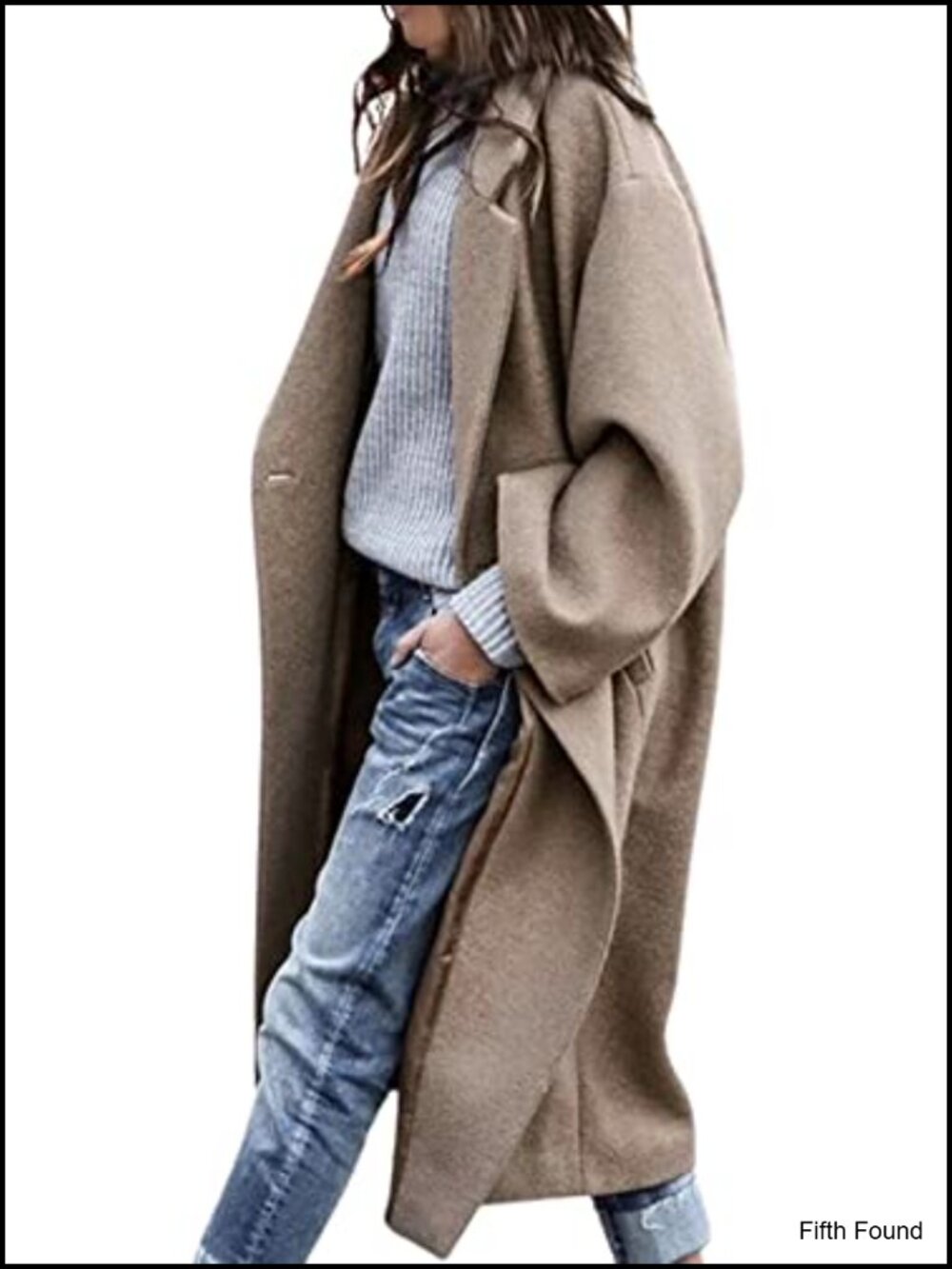 Wool Blend Trench Coat Oversized Notched Collar Midi Button Front